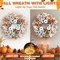 20 Inch Fall Wreaths for Front Door with White Pumpkins